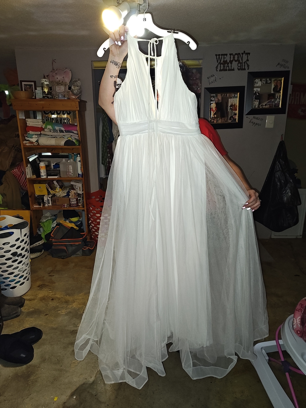 White Halter Tulle Maxi Dress with Tie Back